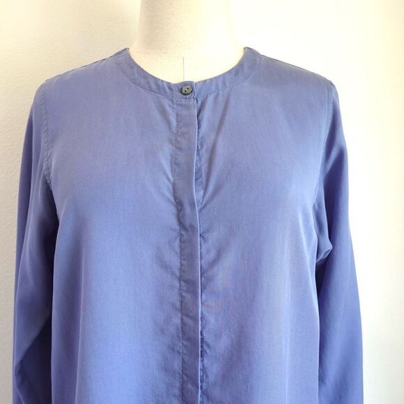 J.Jill Pure Jill is 100% Tencel Collarless Button Down Blue Periwinkle Size XS - Picture 2 of 16